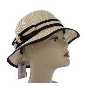 Vince Camuto Natural Cloche Hat with Bow Band  $28 Tag #HT227